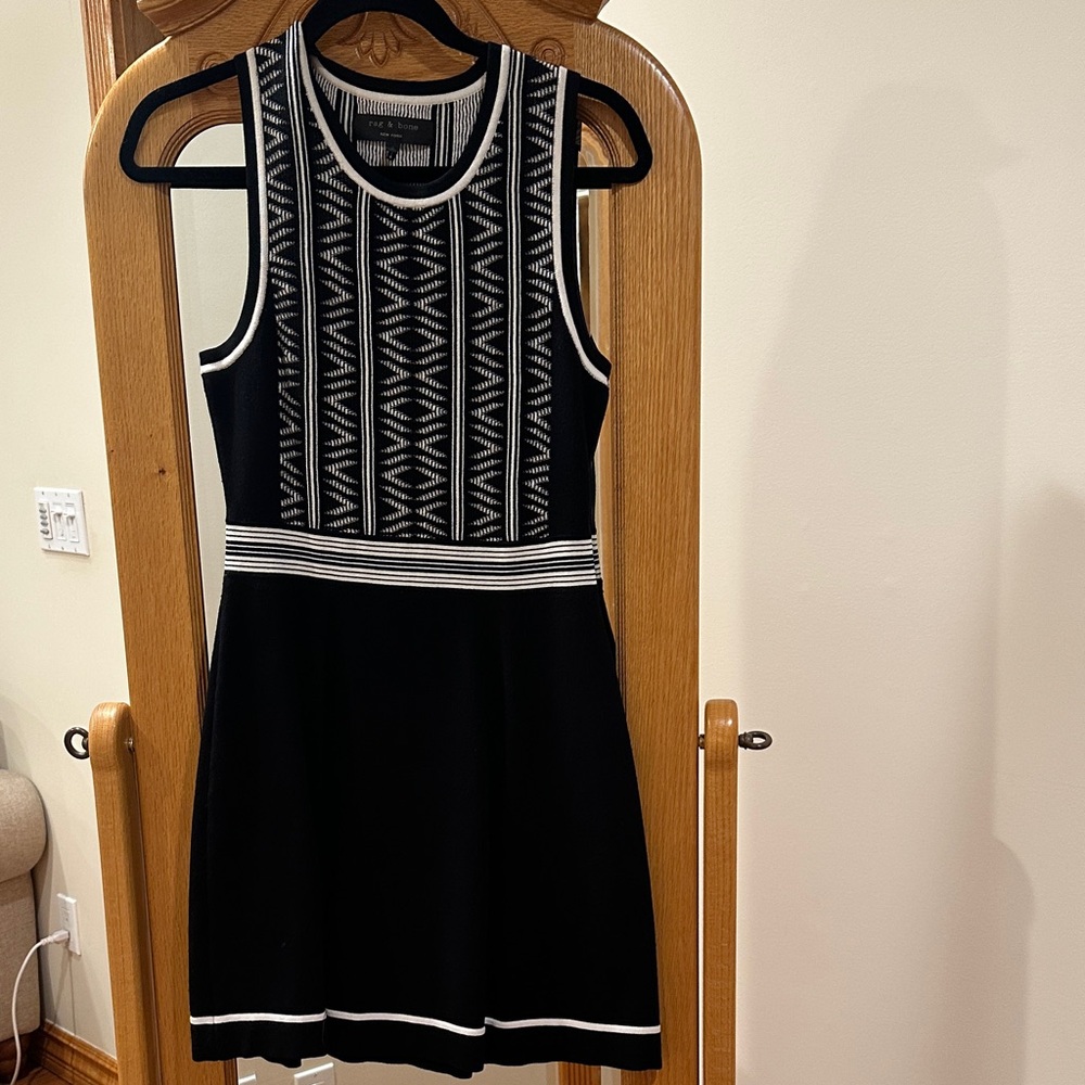 rag & bone Black and White Sleeveless Knit Mini Dress